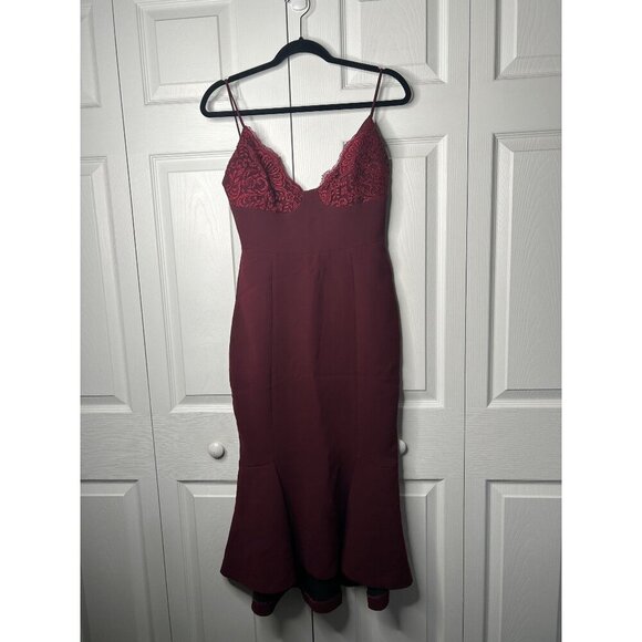 Nicholas Burgundy Lace Bra V-Neck Sleeveless Midi Dress Women's Size 4 - Picture 1 of 10